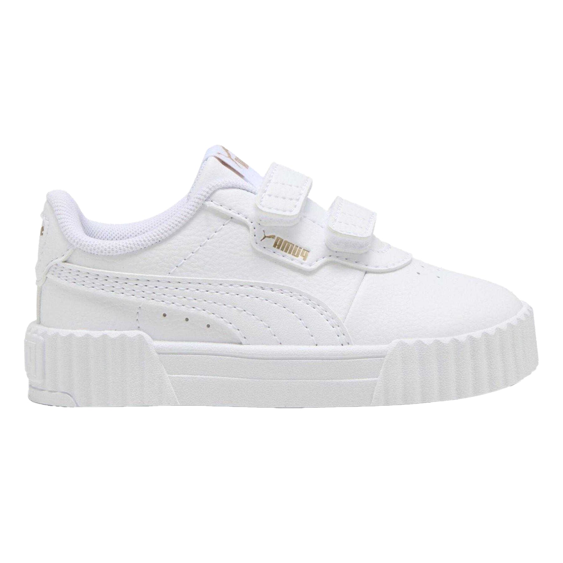 White-Gold - Front - Puma Childrens-Kids Carina 3.0 Leather Platform Shoes