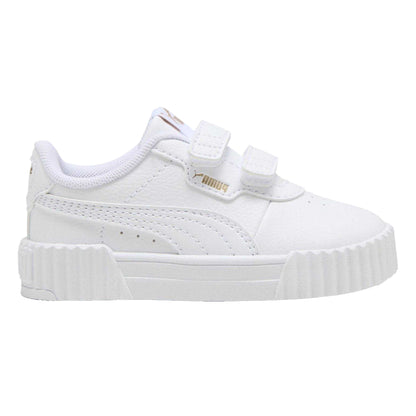 White-Gold - Front - Puma Childrens-Kids Carina 3.0 Leather Platform Shoes