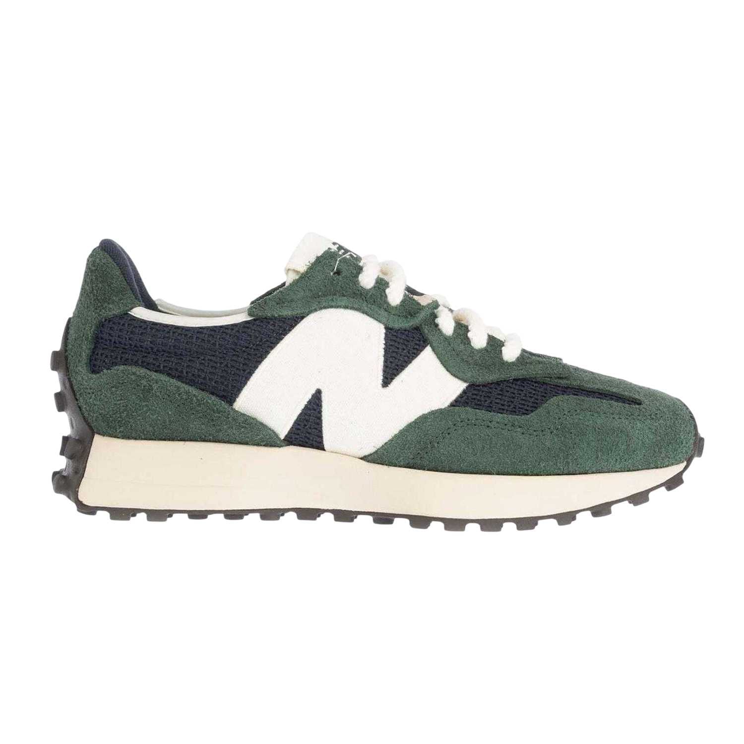 Green - Front - New Balance Mens 327 Suede Casual Wedge Trainers