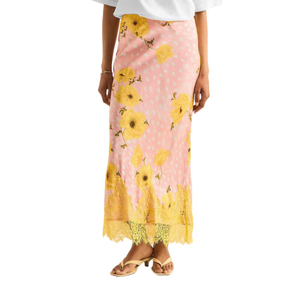 Pink - Side - Never Fully Dressed Womens-Ladies Maxi Skirt