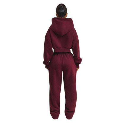 Wine - Back - Mars The Label Womens-Ladies Classics Cropped Full Zip Hoodie