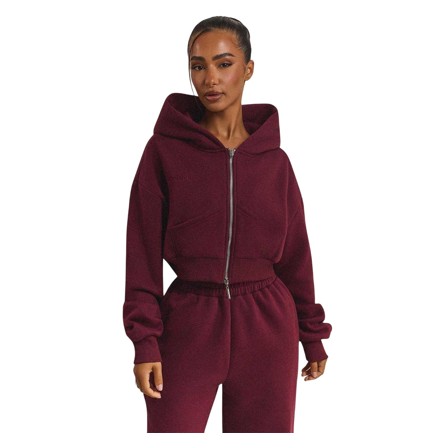 Wine - Side - Mars The Label Womens-Ladies Classics Cropped Full Zip Hoodie
