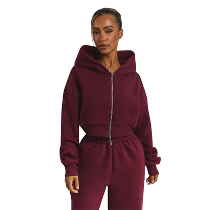 Wine - Side - Mars The Label Womens-Ladies Classics Cropped Full Zip Hoodie