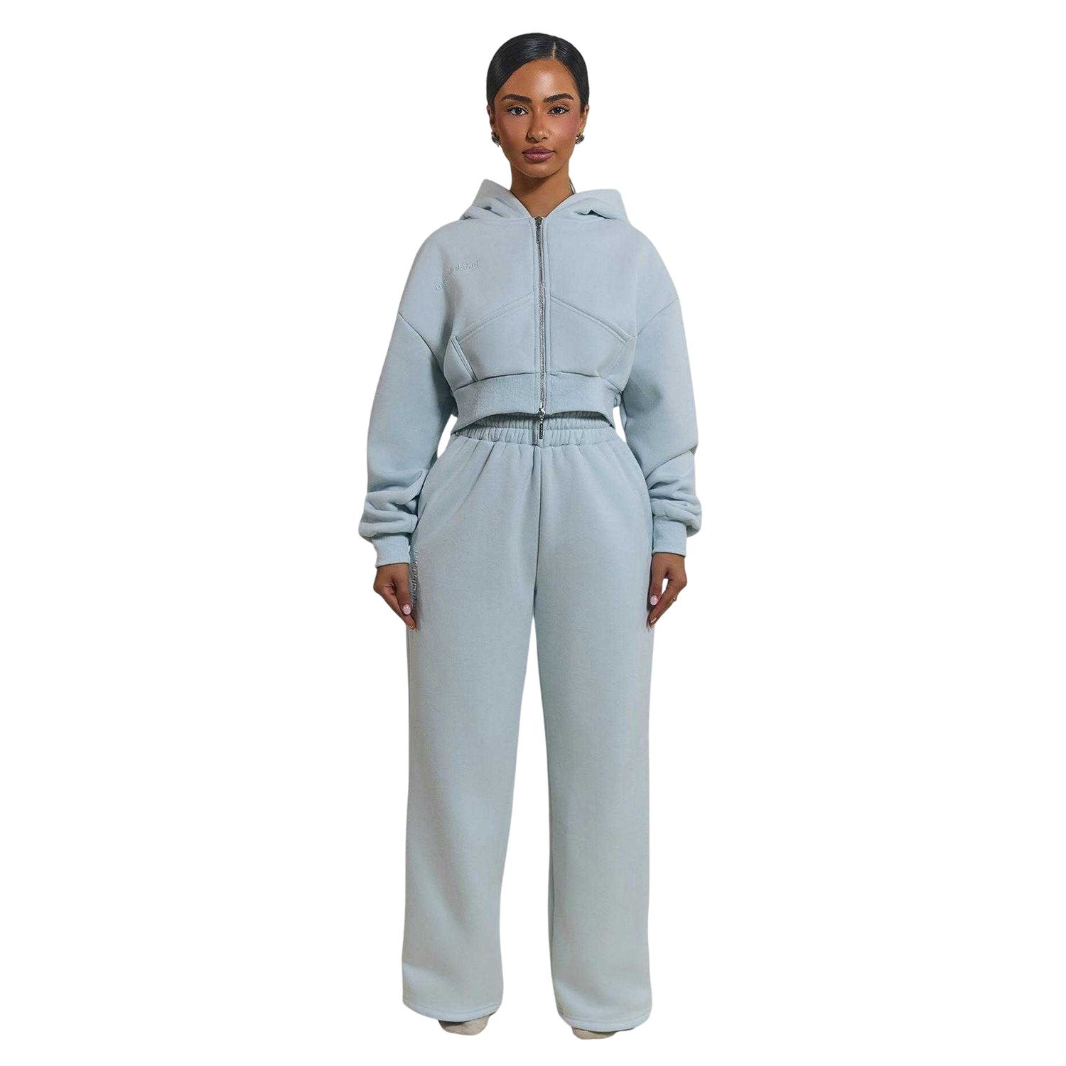 Baby Blue - Side - Mars The Label Womens-Ladies Classics Cropped Full Zip Hoodie