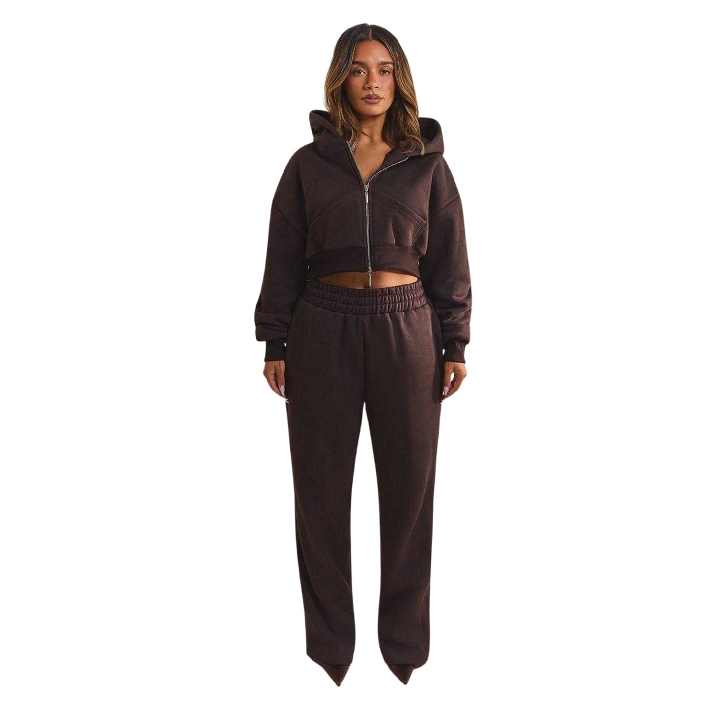 Chocolate Brown - Side - Mars The Label Womens-Ladies Classics Cropped Full Zip Hoodie