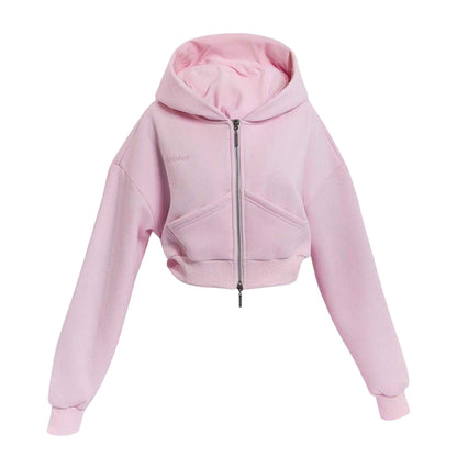 Pink - Front - Mars The Label Womens-Ladies Classics Cropped Full Zip Hoodie