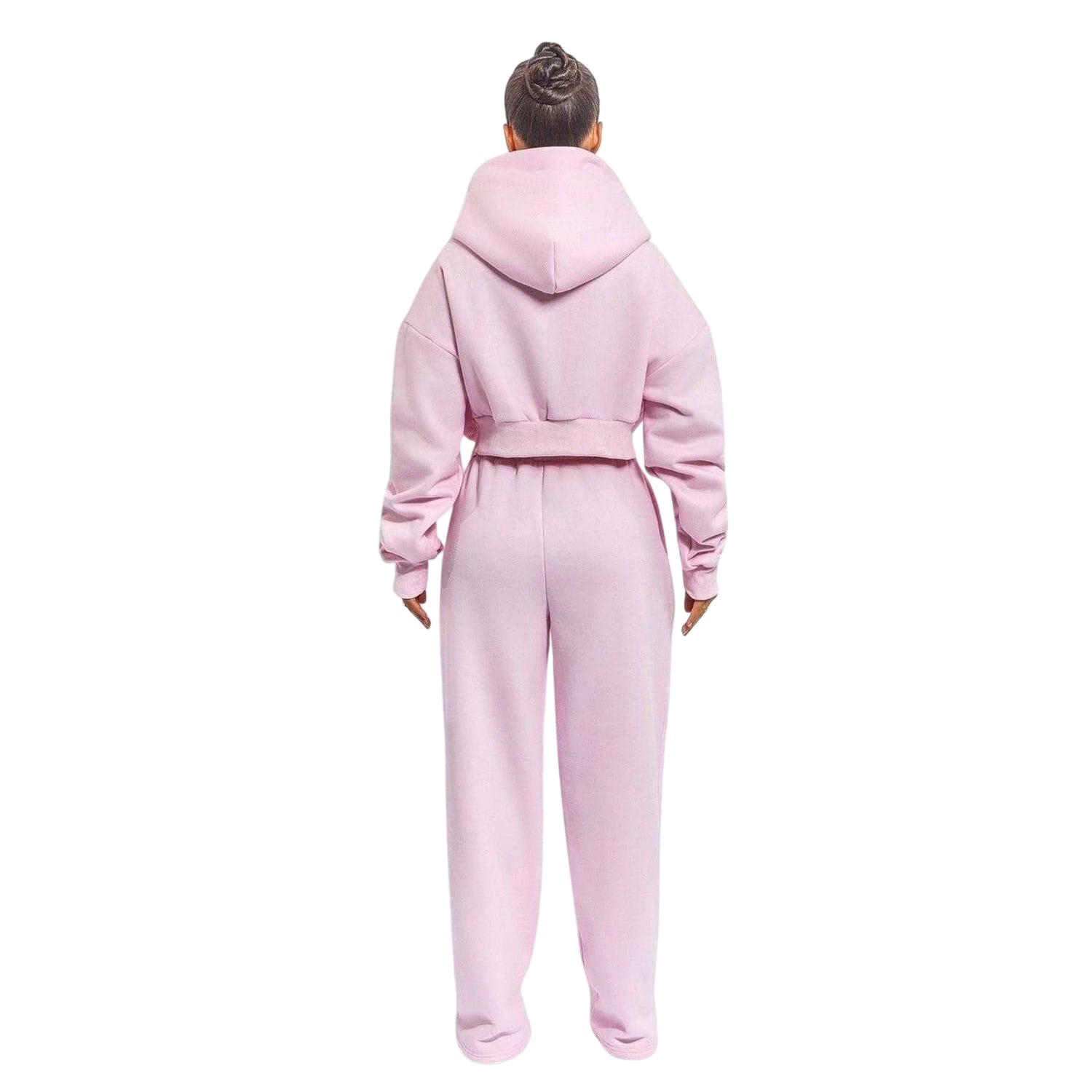 Pink - Back - Mars The Label Womens-Ladies Classics Cropped Full Zip Hoodie