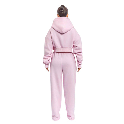 Pink - Back - Mars The Label Womens-Ladies Classics Cropped Full Zip Hoodie