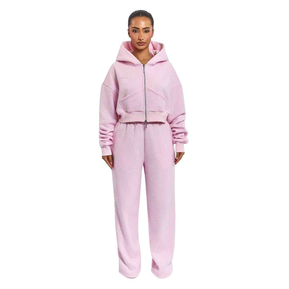 Pink - Side - Mars The Label Womens-Ladies Classics Cropped Full Zip Hoodie