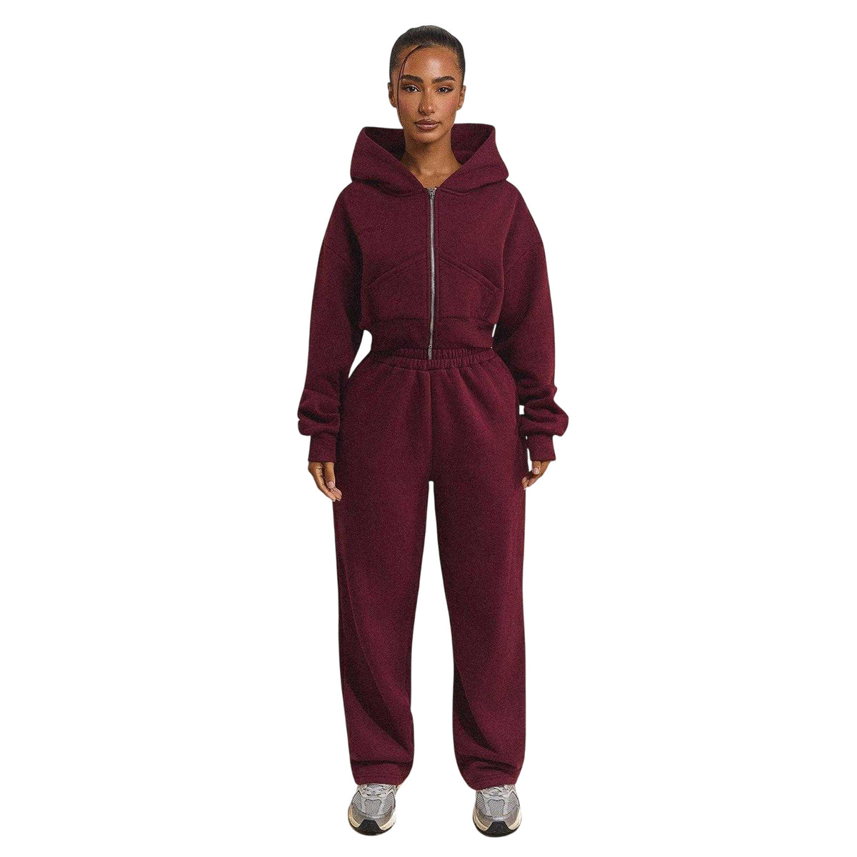 Wine - Front - Mars The Label Womens-Ladies Classics Cropped Full Zip Hoodie