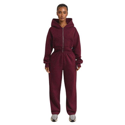 Wine - Front - Mars The Label Womens-Ladies Classics Cropped Full Zip Hoodie