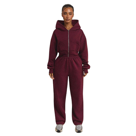 Wine - Front - Mars The Label Womens-Ladies Classics Cropped Full Zip Hoodie