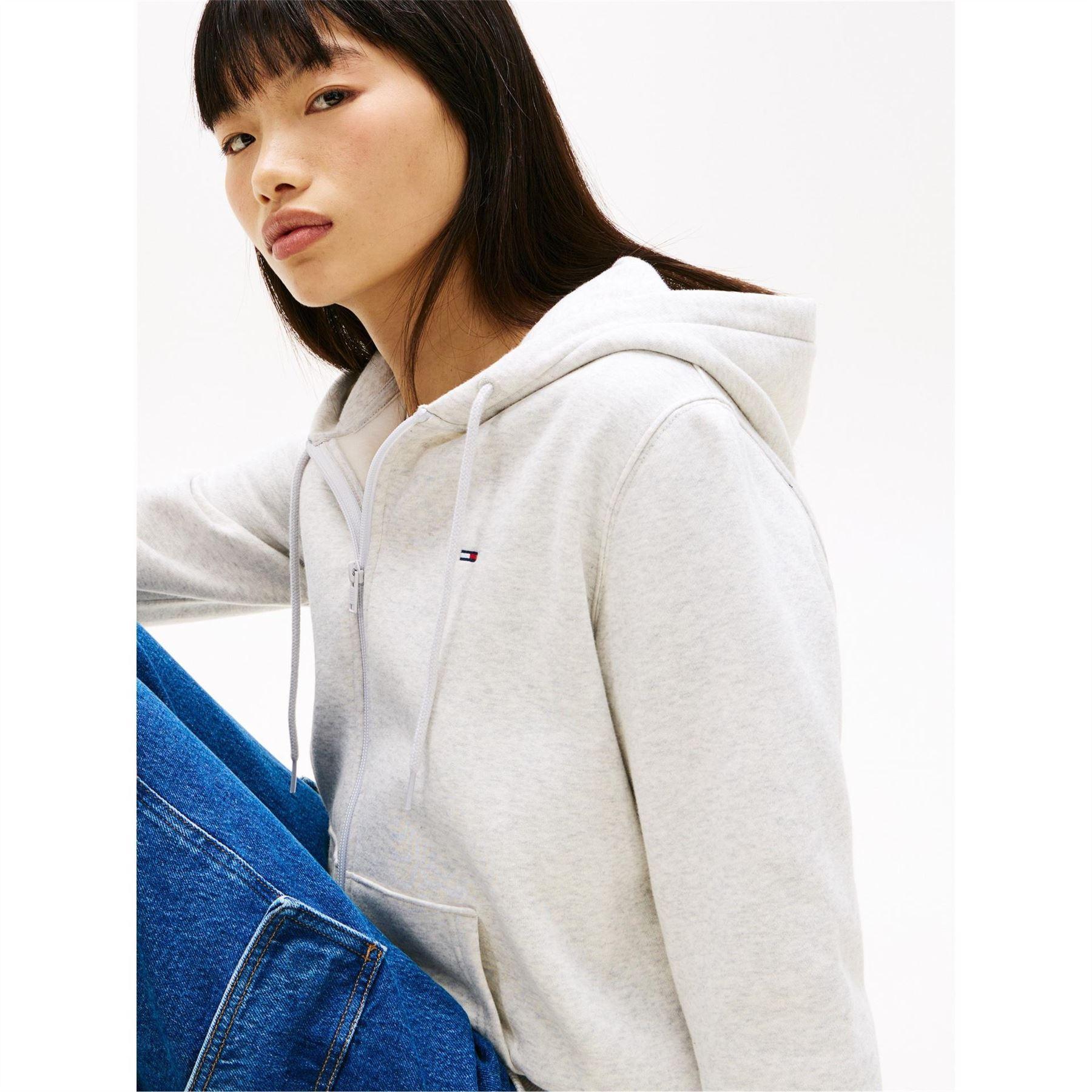 Ice Grey Heather - Side - Tommy Jeans Womens-Ladies Logo Full Zip Hoodie