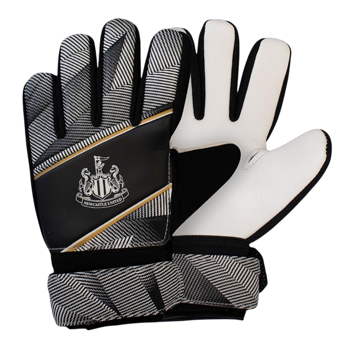 Black-White - Back - Team Childrens-Kids Fuse Newcastle United FC Touch Fastening Goalkeeper Gloves