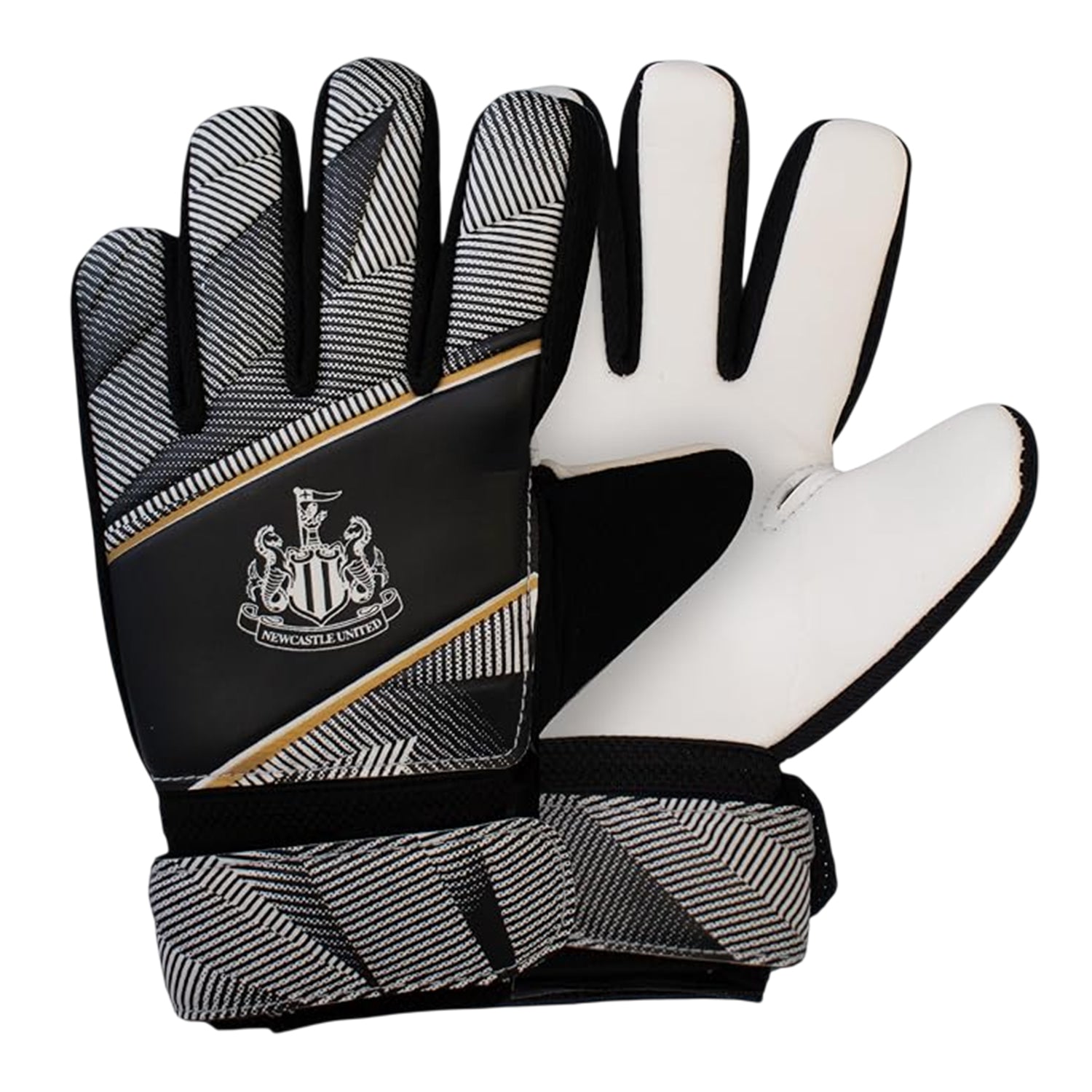 Black-White - Back - Team Childrens-Kids Fuse Newcastle United FC Touch Fastening Goalkeeper Gloves
