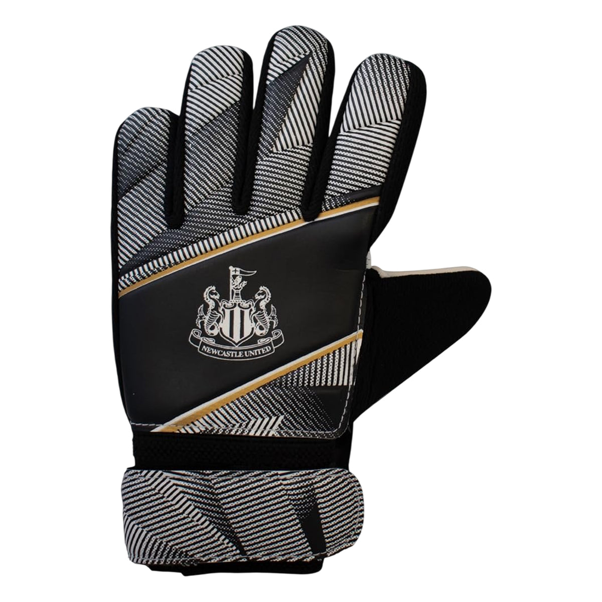 Black-White - Front - Team Childrens-Kids Fuse Newcastle United FC Touch Fastening Goalkeeper Gloves