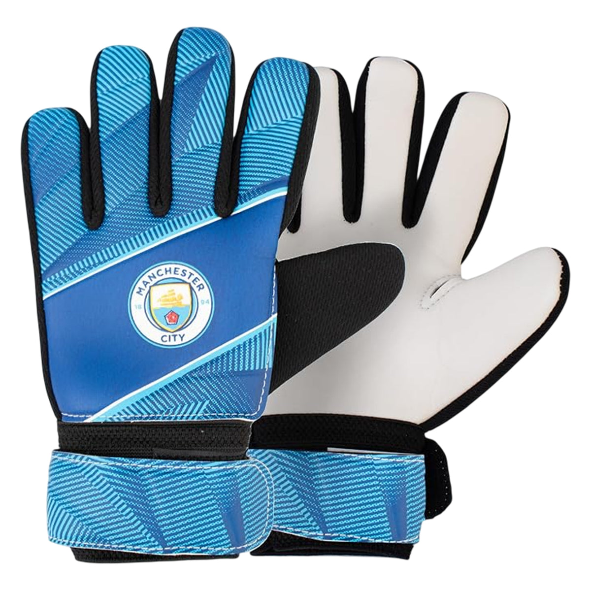 Blue - Side - Team Childrens-Kids Fuse Manchester City FC Goalkeeper Gloves