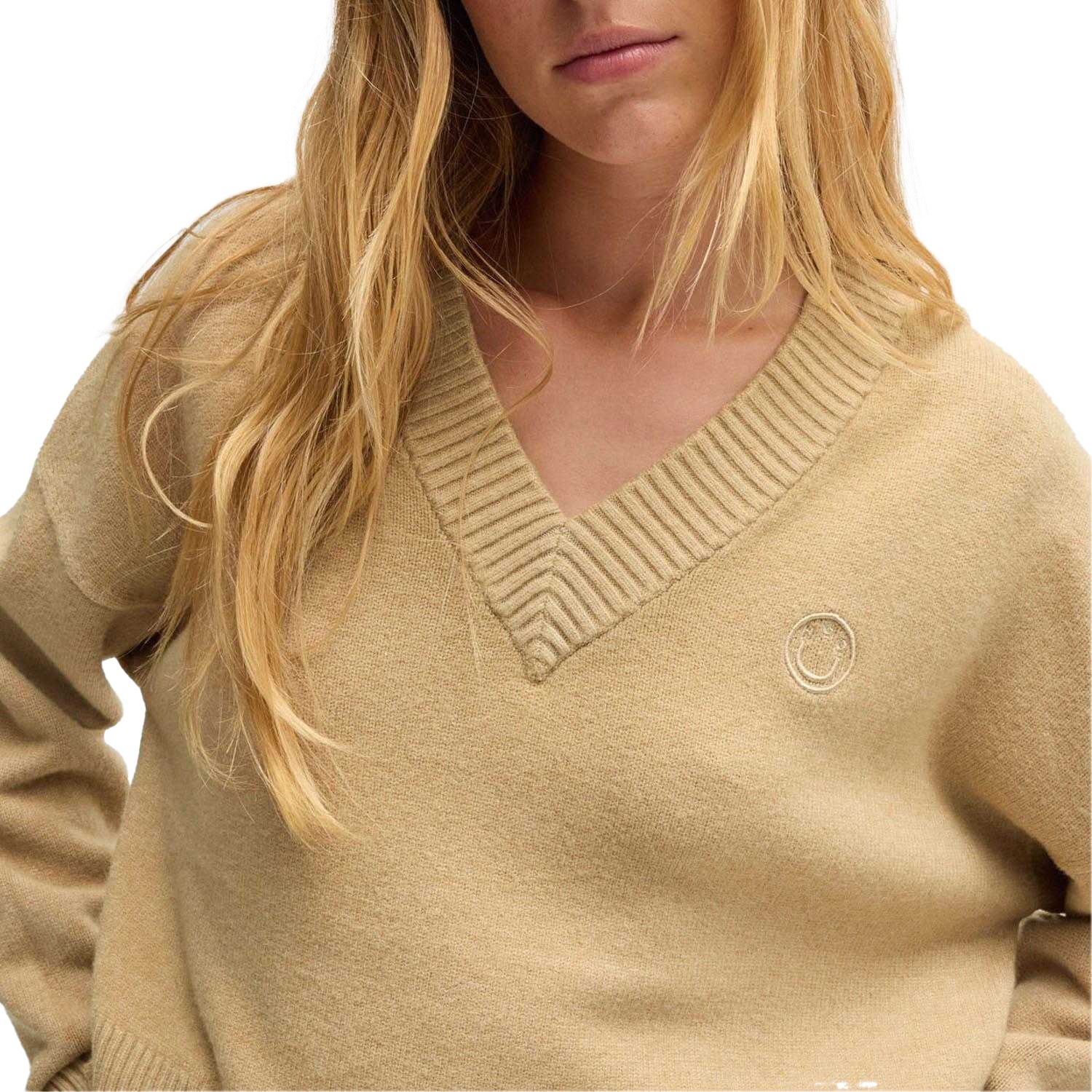Beige - Side - Hugo Womens-Ladies Sester B Cropped Relaxed Fit Sweater Top