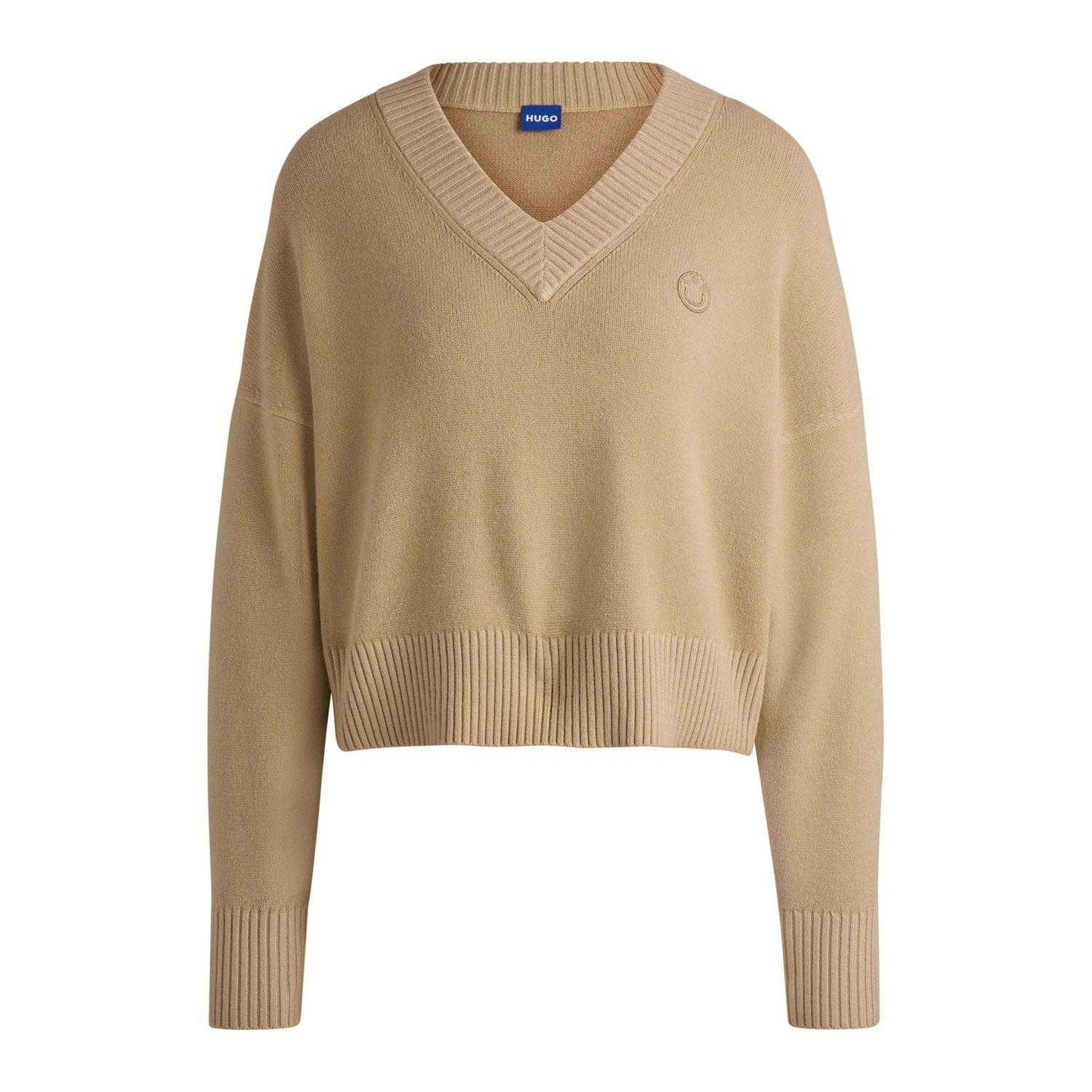 Beige - Front - Hugo Womens-Ladies Sester B Cropped Relaxed Fit Sweater Top