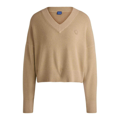 Beige - Front - Hugo Womens-Ladies Sester B Cropped Relaxed Fit Sweater Top