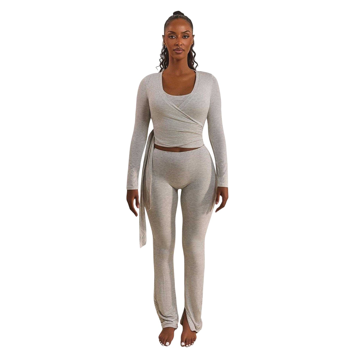 Grey - Side - Mars The Label Womens-Ladies Ballet Long-Sleeved Wrap Top
