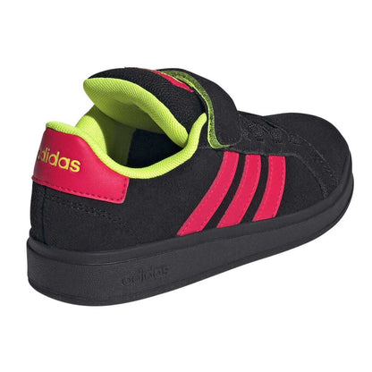 Core Black - Back - Adidas Childrens-Kids Grand Court 3 Stripes Suede Trainers