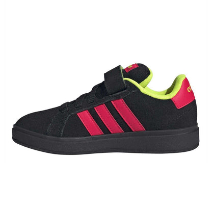 Core Black - Side - Adidas Childrens-Kids Grand Court 3 Stripes Suede Trainers