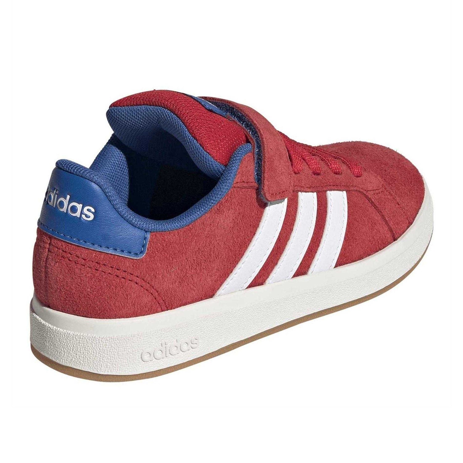 Ruby Red - Back - Adidas Childrens-Kids Grand Court 3 Stripes Suede Trainers