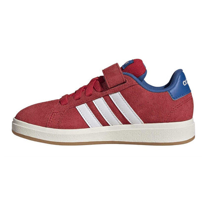 Ruby Red - Side - Adidas Childrens-Kids Grand Court 3 Stripes Suede Trainers