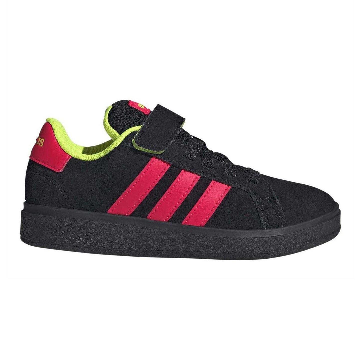 Core Black - Front - Adidas Childrens-Kids Grand Court 3 Stripes Suede Trainers