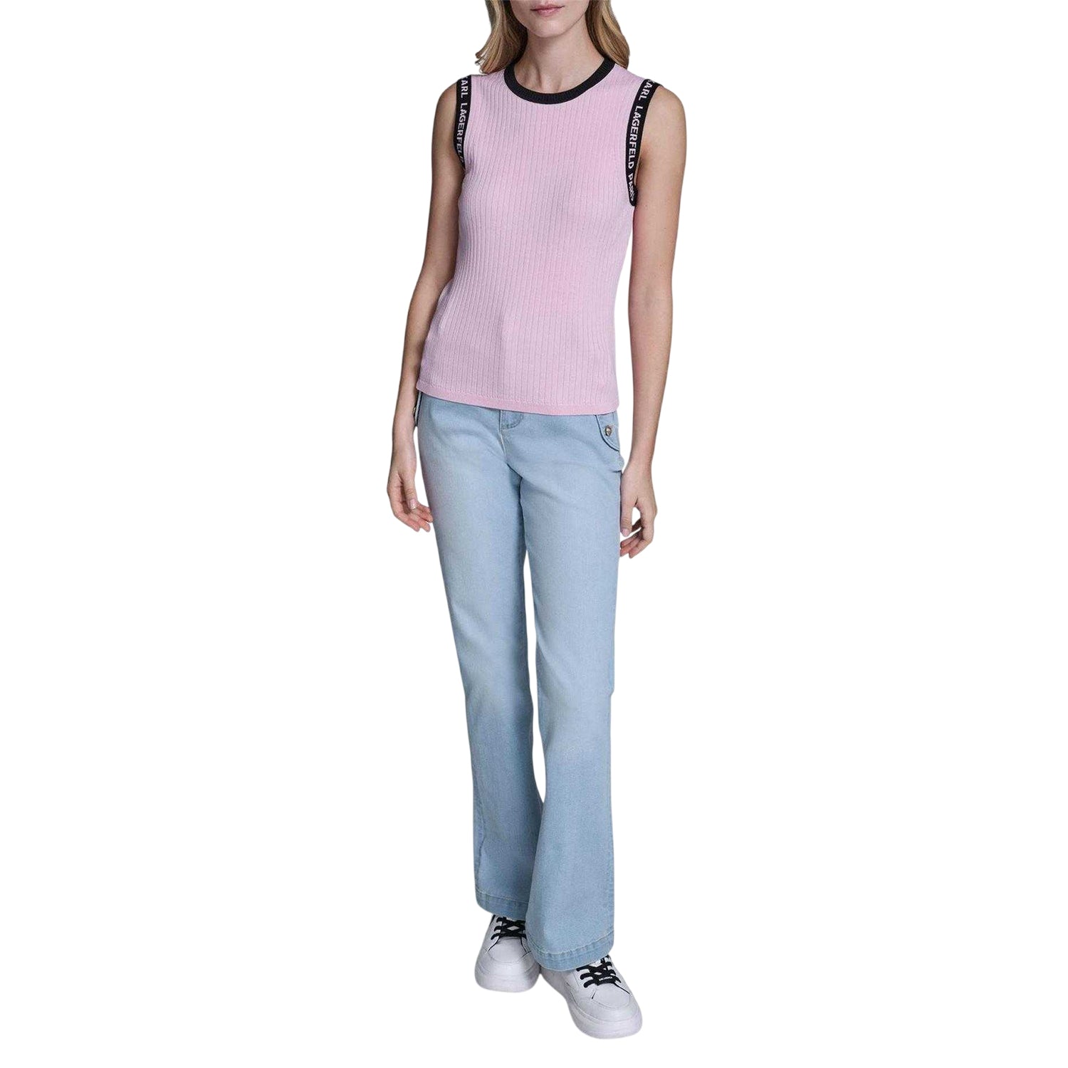 Ballet Pink - Side - Karl Lagerfeld Womens-Ladies Knitted Tank Top