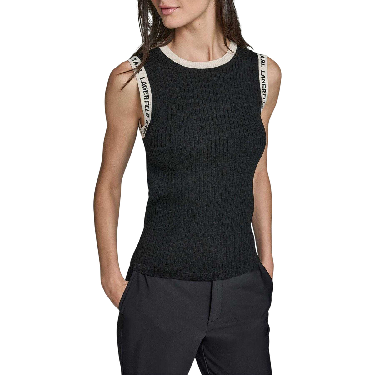Black - Front - Karl Lagerfeld Womens-Ladies Knitted Tank Top