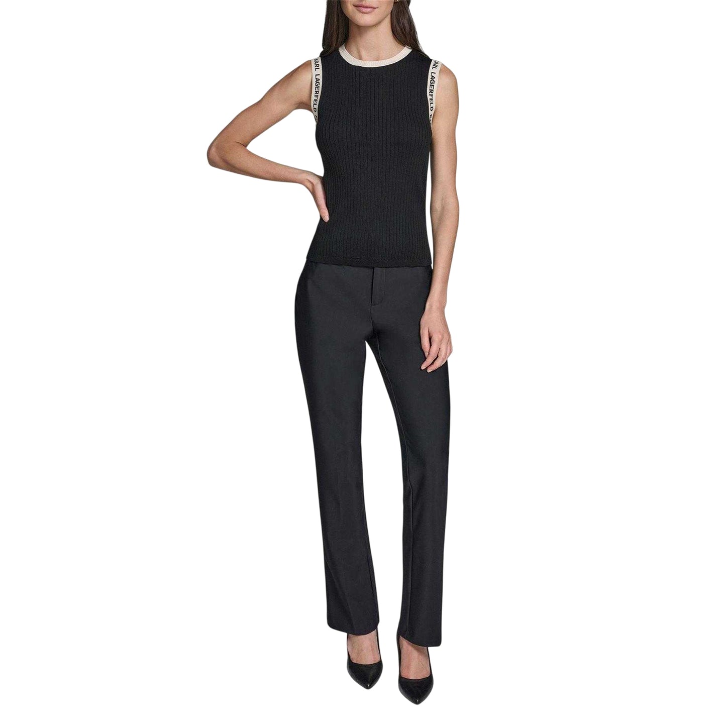 Black - Side - Karl Lagerfeld Womens-Ladies Knitted Tank Top
