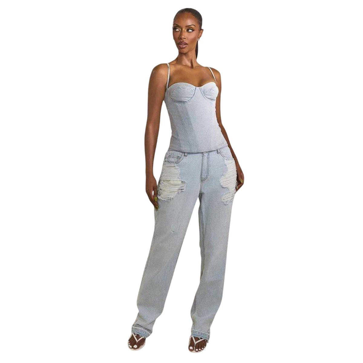 Denim - Side - Mars The Label Womens-Ladies Everly Washed Denim Corset