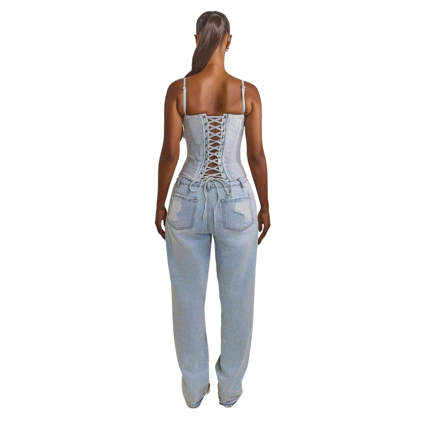 Denim - Pack Shot - Mars The Label Womens-Ladies Everly Washed Denim Corset