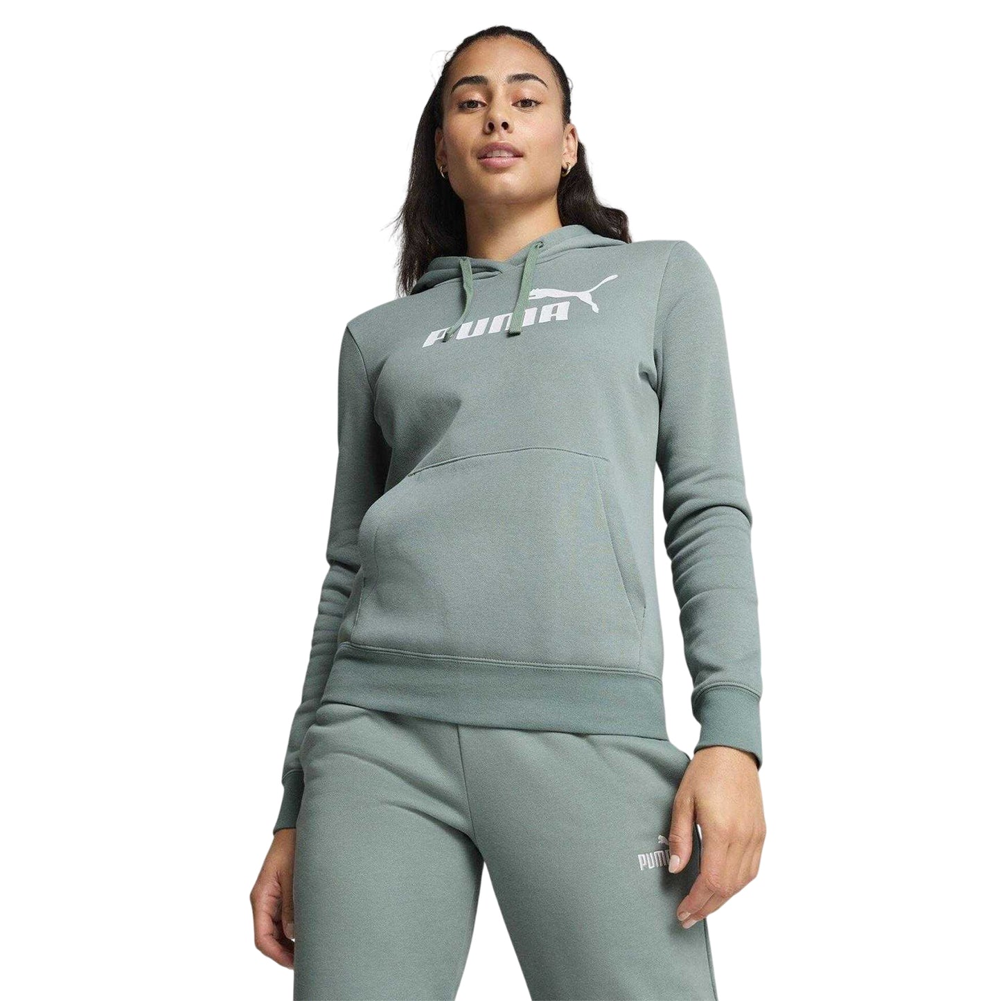 Green - Side - Puma Womens-Ladies No.1 Logo Fleece Overhead Hoodie