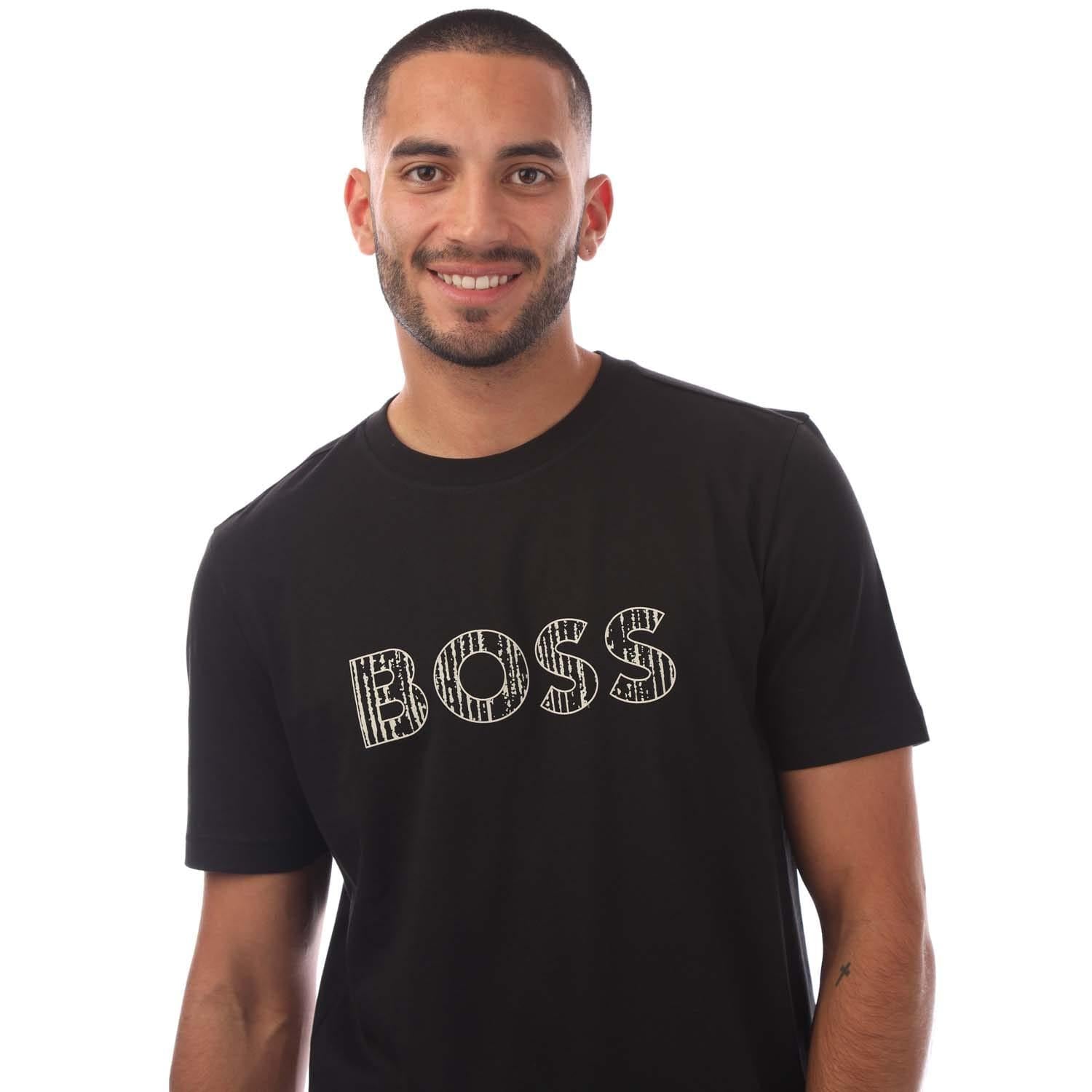 Black - Side - Hugo Boss Mens Logo Printed T-Shirt