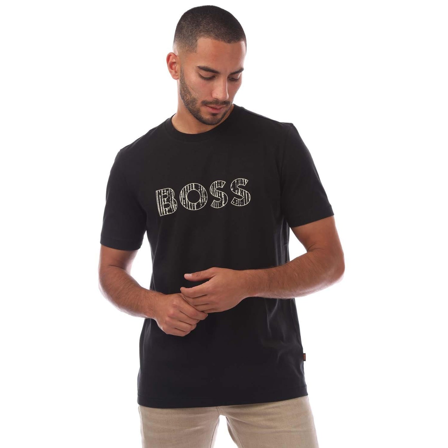 Black - Front - Hugo Boss Mens Logo Printed T-Shirt