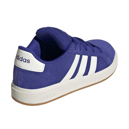 Lucid Blue - Back - Adidas Childrens-Kids Grand Court 3 Stripes Suede Flat Trainers