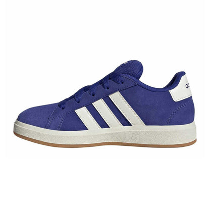 Lucid Blue - Side - Adidas Childrens-Kids Grand Court 3 Stripes Suede Flat Trainers