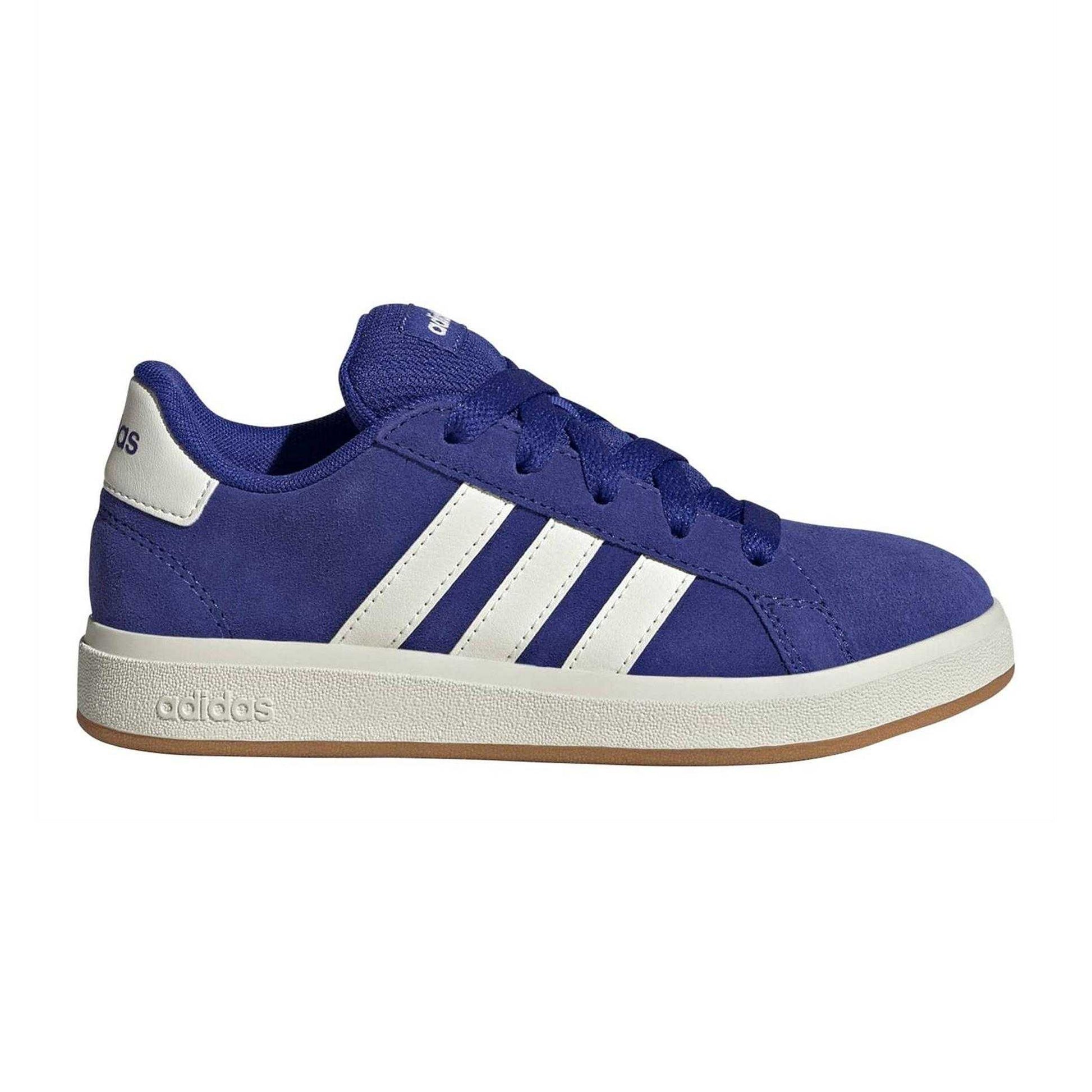 Lucid Blue - Front - Adidas Childrens-Kids Grand Court 3 Stripes Suede Flat Trainers