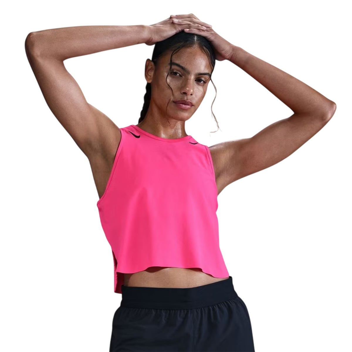 Pink-Black - Side - Nike Womens-Ladies Dri-FIT Cropped Tank Top