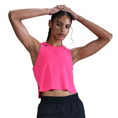Pink-Black - Side - Nike Womens-Ladies Dri-FIT Cropped Tank Top