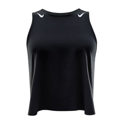 Black-White - Front - Nike Womens-Ladies Dri-FIT Cropped Tank Top