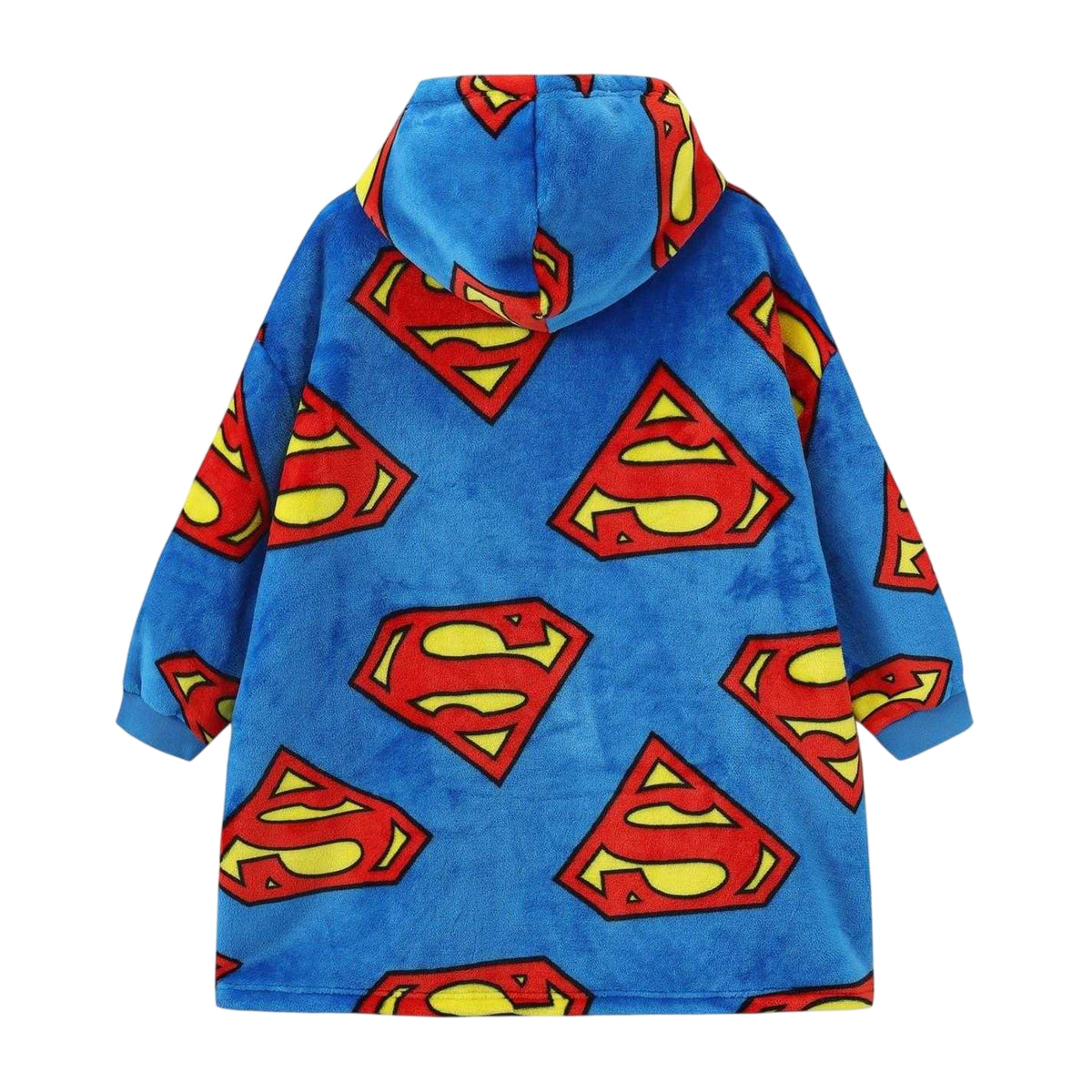 Blue-Red - Back - Superman Childrens-Kids Oversized Long-Sleeved Blanket Hoodie