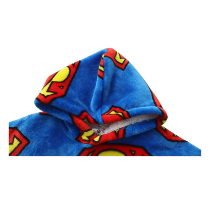 Blue-Red - Side - Superman Childrens-Kids Oversized Long-Sleeved Blanket Hoodie
