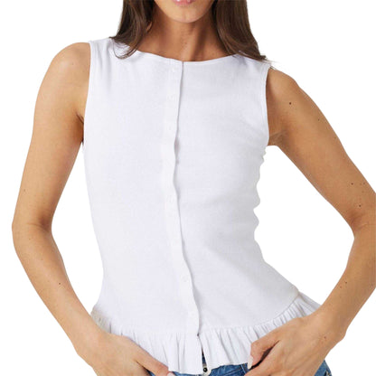 White - Front - Brave Soul Womens-Ladies Button Front Vest Top