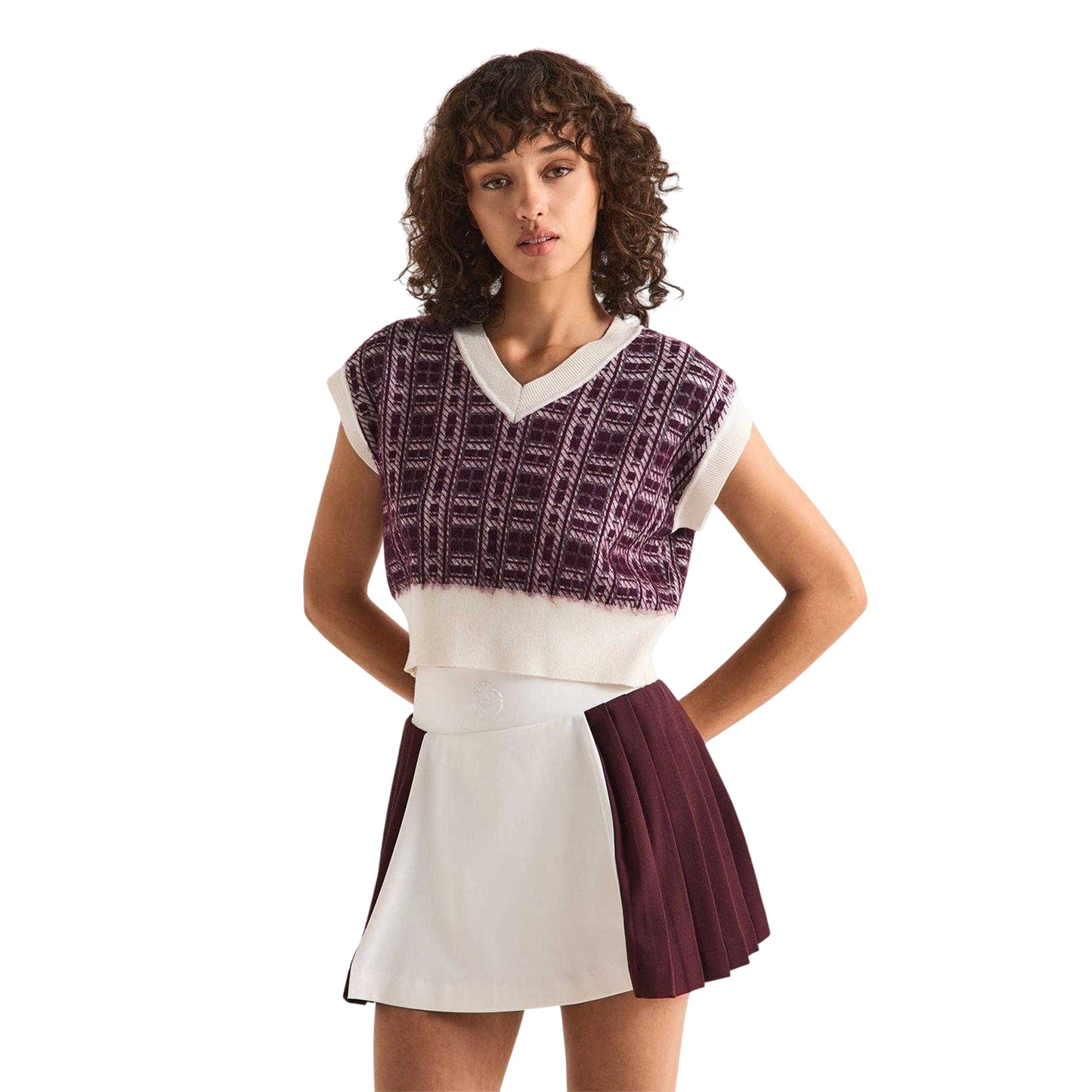 Burgundy-White - Side - Slazenger Womens-Ladies Court Boxy Sweater Vest