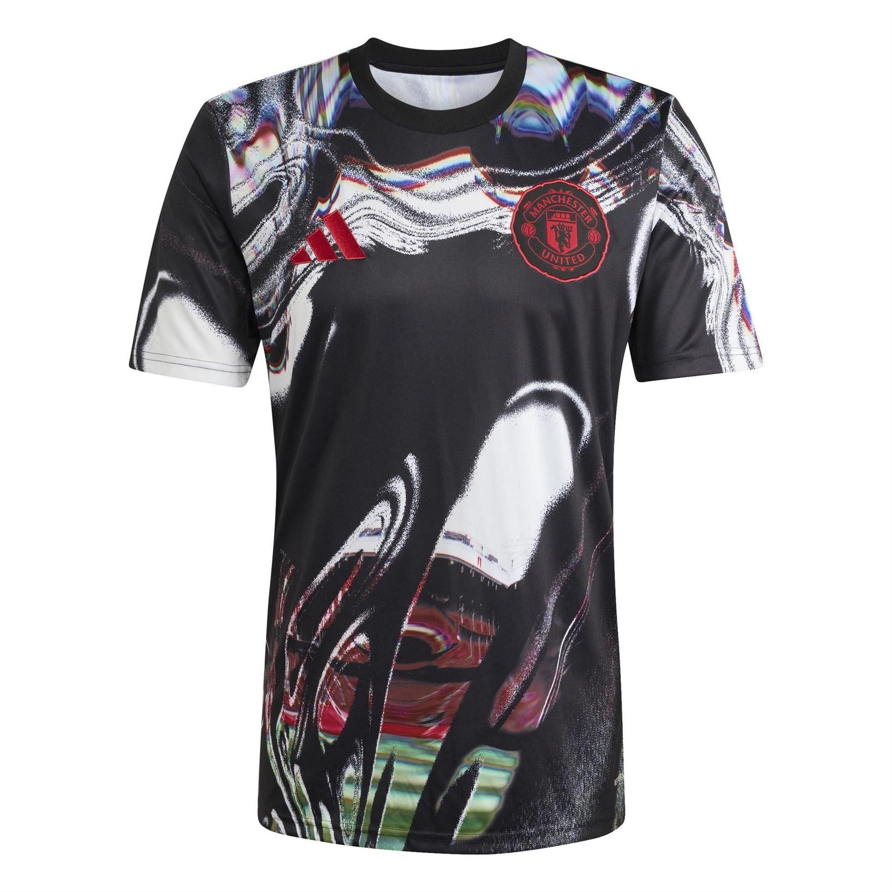 Black-White - Front - Adidas Mens Pre-Match Manchester United FC T-Shirt