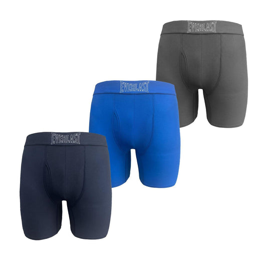 Navy-Blue-Grey - Front - Everlast Mens Logo Boxer Shorts (Pack of 3)